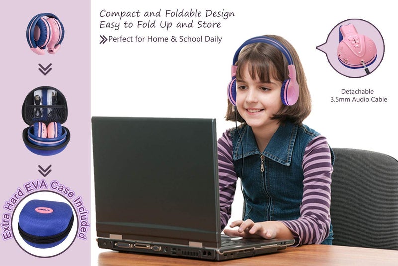 SIMOLIO Kids Wireless Headphones Girls with Volume Limited, Bluetooth Headphones with Microphone, Foldable and Adjustable, Stereo Wireless Over-Ear Headset for Children iPad Kindle Fire Tablet Pink - Image 5